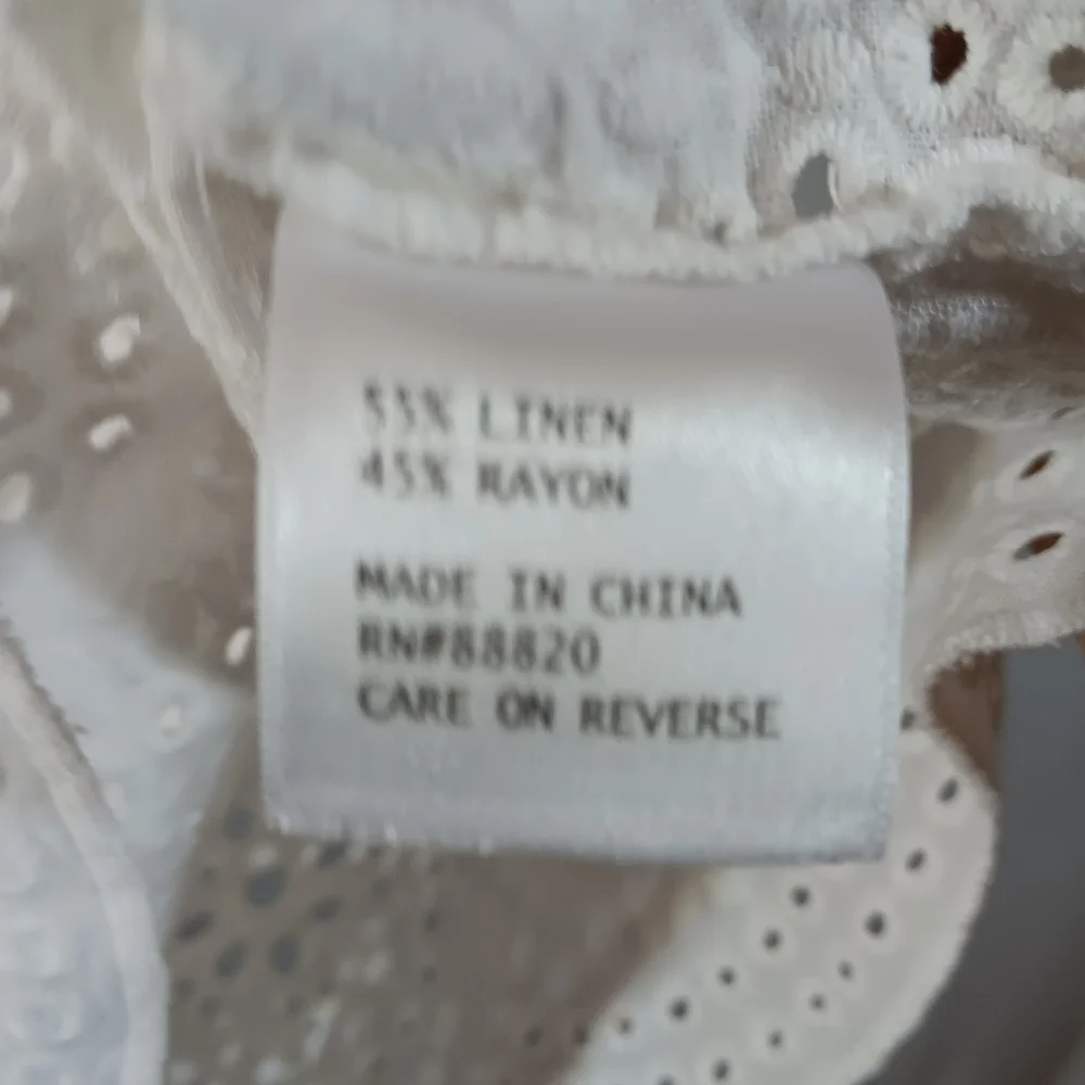 Marina Luna Womens Large Top White Linen Blend Tunic Eyelet Trim Beach Blouse